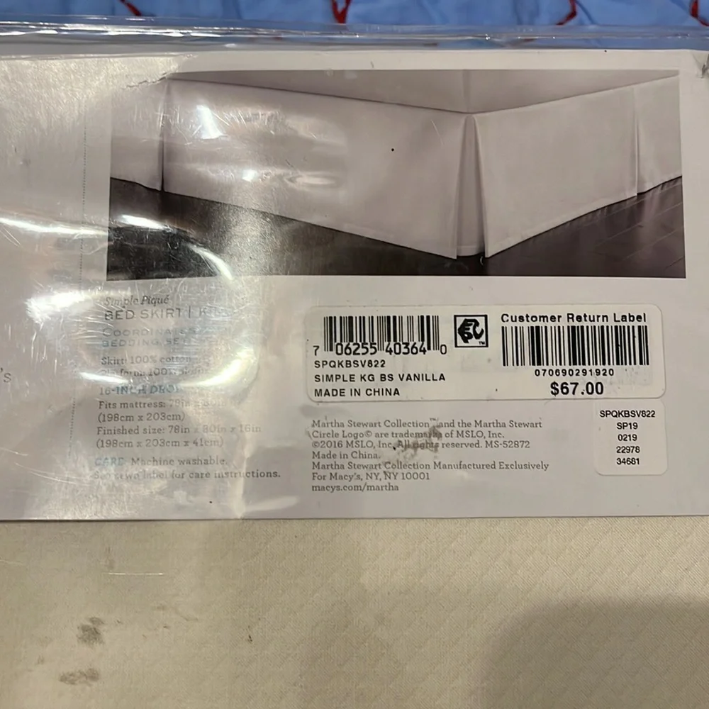 Martha Stewart King Bed Skirt 16” drop